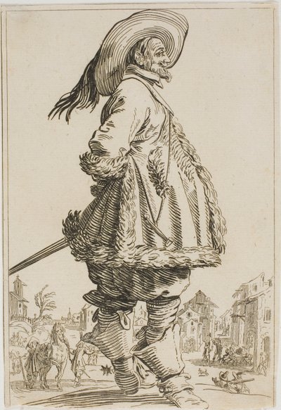 The Gentleman in the Fur-Trimmed Mantle with his Hands Behind his Back, fra serien The Nobility of Lorraine av Jacques Callot