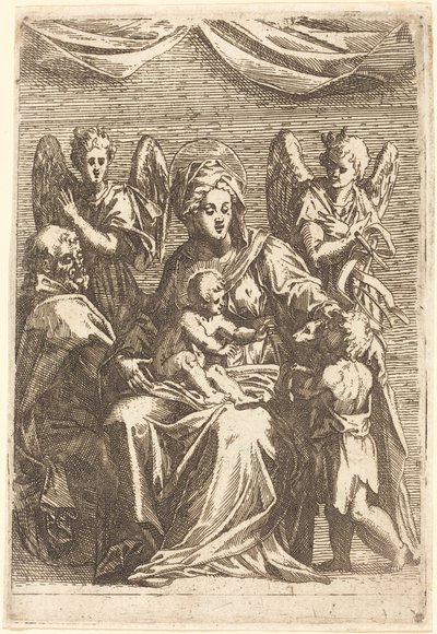 Den hellige familie med to engler av Jacques Callot