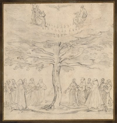 Den hellige treenighet i livets tre tilbedt av fransiskanere av Jacques Callot