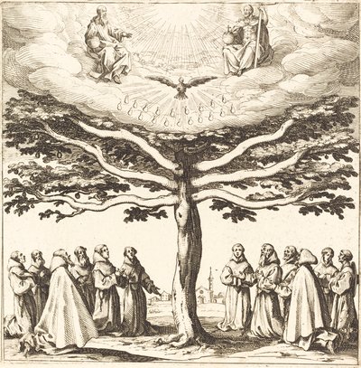 Den hellige treenighet i livets tre, tilbedt av fransiskanere av Jacques Callot