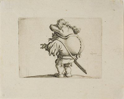 Den store mage mannen dekorert med en linje med knapper, fra Varie Figure Gobbi av Jacques Callot