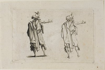 Mannen sett fra baksiden, høyre arm hevet, fra The Caprices av Jacques Callot