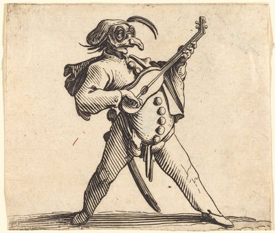 Den maskerte komikeren som spiller gitar av Jacques Callot
