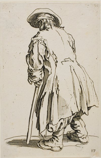 The Old Beggar Leaning on his Crutch, plate sytten fra The Beggars av Jacques Callot