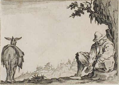 Bonden fjerner skoene sine, fra The Caprices av Jacques Callot
