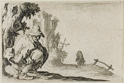 The Peasant Squatting, fra The Caprices av Jacques Callot
