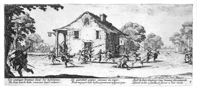 The Pillaging of an Inn, plate 4 fra 'The Miseries and Misfortunes of War', gravert av Israel Henriet (ca. 1590-1661) 1633 av Jacques Callot