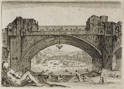 Pont Vecchio i Firenze, fra The Caprices av Jacques Callot