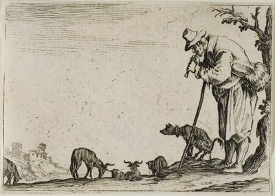 Shepherd Playing a Flute, fra The Caprices av Jacques Callot