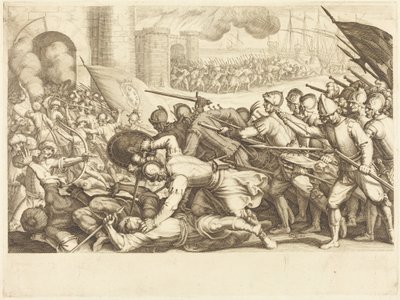 Tropper som bryter opp byporten av Jacques Callot