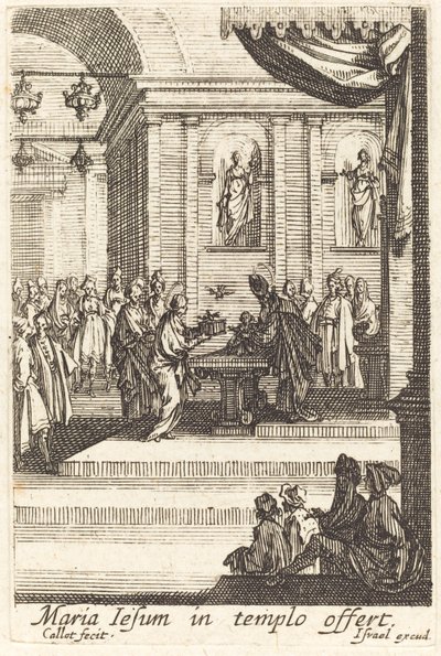 Jomfruen presenterer Jesus ved tempelet av Jacques Callot