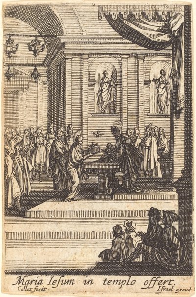 Jomfruen presenterer Jesus ved tempelet, i eller etter 1630. av Jacques Callot