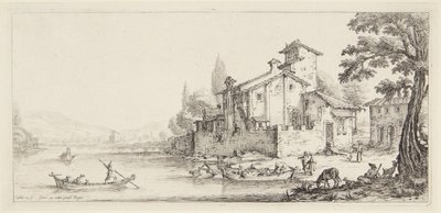 Spaserturen ved vannet, fra serien Paysages Gravées pour Jean de Médicis, Paysages Dessinés à Florence (Landskaper for Giovanni de Medici eller landskaper utformet i Firenze) av Jacques Callot
