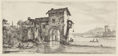 Vannmøllen, fra serien Paysages Gravées pour Jean de Médicis, Paysages Dessinés à Florence av Jacques Callot