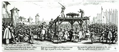 The Wheel, plate 14 fra 'The Miseries and Misfortunes of War', gravert av Israel Henriet (ca. 1590-1661) 1633 av Jacques Callot