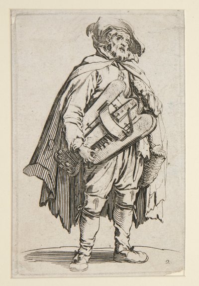 Drev-gurdy-spilleren, fra The Beggars (Le Joueur de Vielle) av Jacques Callot
