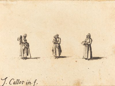 Tre kvinner, en holder et barn, sannsynligvis 1634. av Jacques Callot