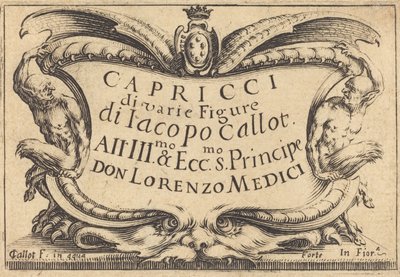 Tittelside for The Capricci, ca. 1617. av Jacques Callot