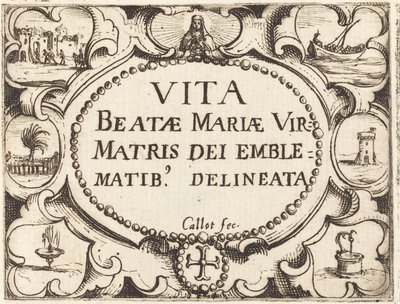 Tittelside for "Jomfruens liv i emblemer" av Jacques Callot