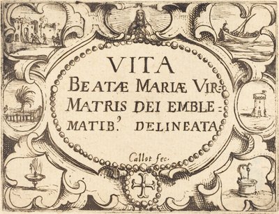 Tittelside for "Jomfruens liv i emblemer" av Jacques Callot