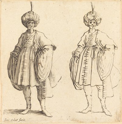 To tyrkere kledd i turbaner med en sky av Jacques Callot