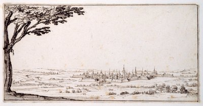 Utsikt over Nancy (penn og brunt blekk på papir) av Jacques Callot