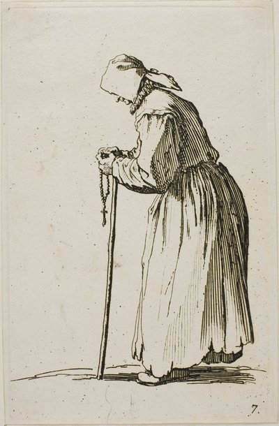 Woman Beggar with a Rosery, tallerken syv fra The Beggars av Jacques Callot
