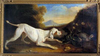 Dog Braque foran en fasan Maleri av Jacques Charles Oudry (1720-1778) Paris fra 1700-tallet, dekorativ kunst av Jacques Charles Oudry