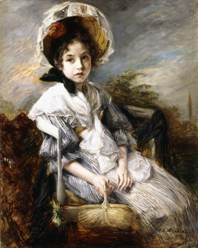 Portrett av en ung jente som sitter i et landskap, av Jacques Emile Blanche