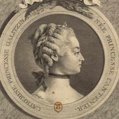Portrett av grevinne Ekaterina Dmitrievna Golitsyna 1720-1761, født Cantemir. av Jacques Firmin Beauvarlet