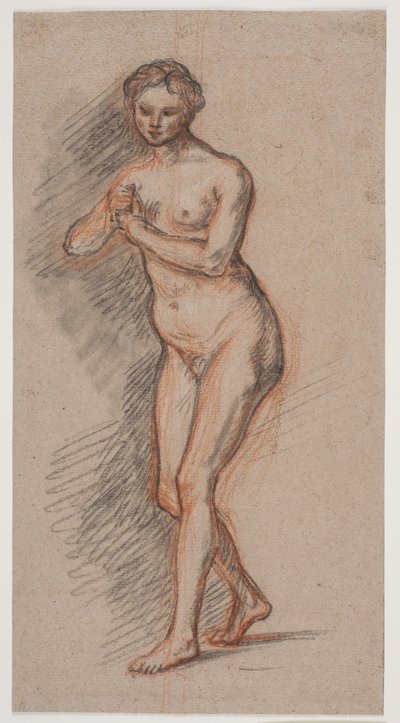 Kvinnelig modellfigur med hendene foran brystet av Jacques Francois Joseph Saly