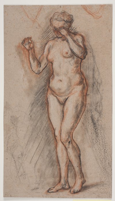 Kvinnelig modellfigur med hevede armer, venstre foran øynene. av Jacques Francois Joseph Saly