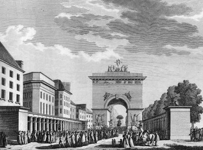 Fransk revolusjon: Aksept av grunnloven av 3. september 1791. Gravering av Berthaut etter Swebach. Paris, bibliotek ved Institutt for revolusjonshistorie av Jacques Francois Joseph Swebach