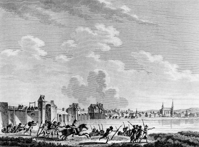 Fransk revolusjon: Deroute de Passy (Pacy sur Eure eller Pacy-sur-Eure) 13. juli 1793. Gravering av Berthaut etter Swebach. Paris, bibliotek ved Institutt for revolusjonshistorie av Jacques Francois Joseph Swebach