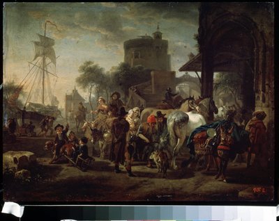 Hestemessen (En hestemesse). Maleri av Jacques-Francois (Jacques Francois) Joseph Swebach (1769-1823). Olje på lerret, 24 x 42 cm av Jacques Francois Joseph Swebach