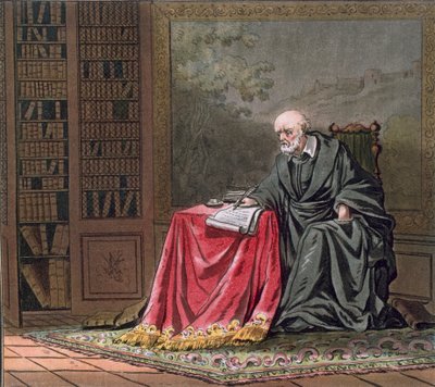 Kansleren, Michel de l'Hopital (ca. 1503-73) komponerer Romorantins edikt, gravert av Jean Baptiste Morret (fl. 1790-1820) 1789 av Jacques Francois Joseph Swebach