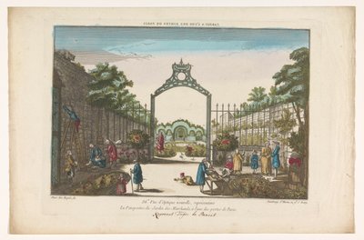 Utsikt over Jardin des Marchands i Paris Hage ved en av portene til Paris (tittel på objekt) av Jacques Gabriel Huquier