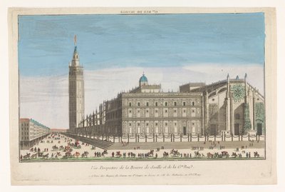 Utsikt over katedralen i Sevilla Gde. rue de Seville (tittel på objekt) av Jacques Gabriel Huquier