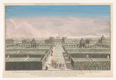 Utsikt over hagen til grevinnen av Bestoucheffs landsted nær byen St. Petersburg Maison de plaisance de la comtesse de Bestoucheff (tittel på objekt) av Jacques Gabriel Huquier