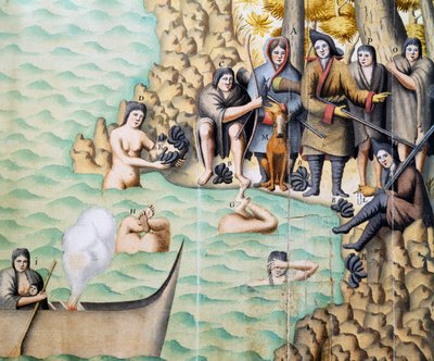 Innfødte kvinner som fanger skalldyr i Magellanstredet, akvarell av Duplessis skapt under Jacques Gouin de Beauchesnes (1652-1730) reise i Patagonia mellom 1698 og 1701, Argentina av Jacques Gouin de Beauchesne
