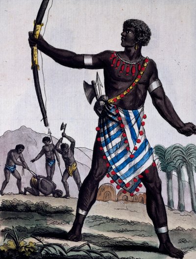 Anzikos kriger, Afrika, gravering fra Encyclopedia of voyages av Jacques Grasset de Saint Sauveur