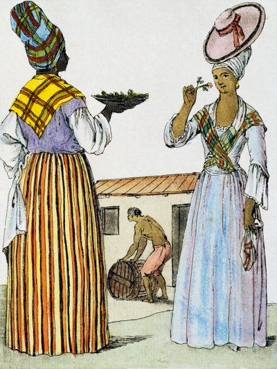 Blomsterhandlere i Santo Domingo, fargegravering fra en tegning av Labrousse (aktiv 1796), fra Encyclopedie des Voyages, av Jacques Grasset de Saint-Sauveur (1757-1810) av Jacques Grasset de Saint-Sauveur