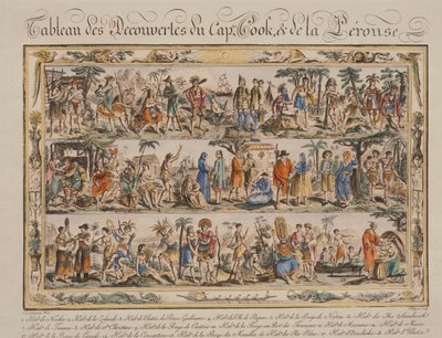 Funnene til James Cook og Jean Francois de Galaup Comte de Laperouse på 1700-tallet, av Jacques Grasset de Saint Sauveur, farget gravering av Jacques Grasset de Saint Sauveur