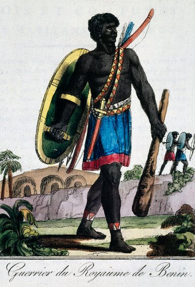 Kriger fra Benin Afrika, gravering fra Travelling encyclopaedia av Jacques Grasset de Saint Sauveur