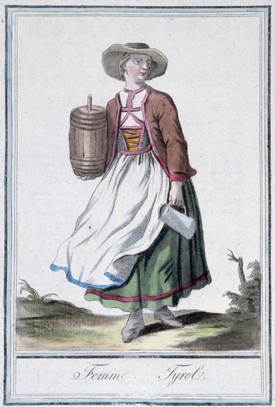 Femme of Tyrol - i "" Encyclopedia of Travels"" av Grasset St Sauveur, red. 1796 av Jacques Grasset de Saint-Sauveur