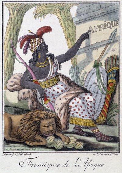 Frontispice of Africa - i "" Encyclopedia of Travels"" av Grasset St Sauveur, red. 1796 av Jacques Grasset de Saint-Sauveur