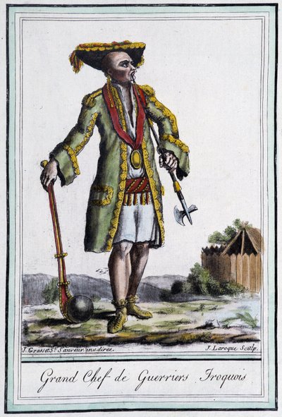 Grand Chief of Iroquois Warriors - i "" Encyclopedia of Travels"" av Grasset St Sauveur, Paris av Jacques Grasset de Saint Sauveur