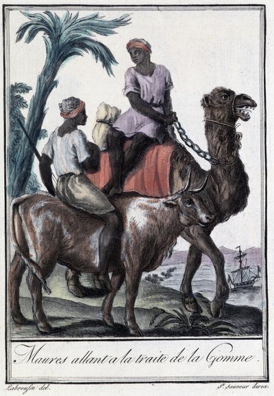 Moors going to the Treat of the Gum - i "" Encyclopedia of Voyages"" av Grasset St Sauveur, red. 1796 av Jacques Grasset de Saint Sauveur