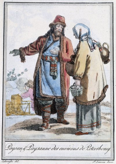 Bonde og bonde i Petersburg - i "" Encyclopedia of Travels"" av Grasset St Sauveur, red. 1796 av Jacques Grasset de Saint-Sauveur