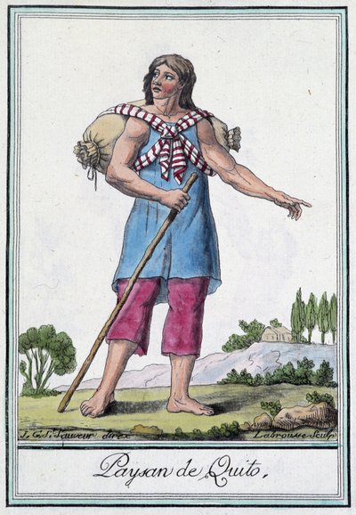 Peasant de Quito (Ecuador) - i "" Encyclopedia of Travels"" av Grasset St Sauveur, red. 1796 av Jacques Grasset de Saint-Sauveur